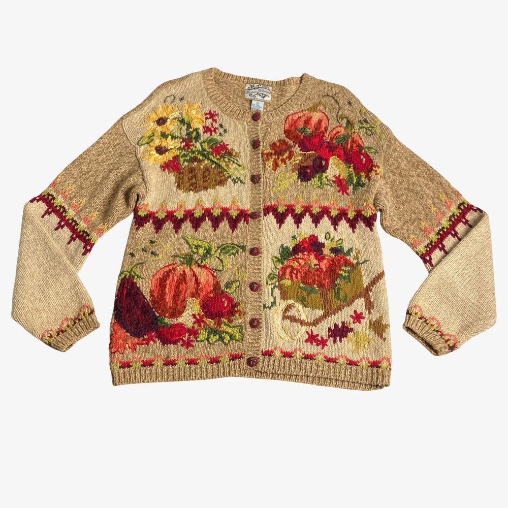 Vintage Heirloom Collectibles Cardigan Sweater Womens Small Pumpkin Fall Harvest